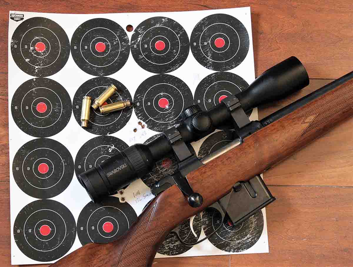 Most bullets grouped well under an inch at 100 yards with their preferred powder charges. This is a typical group from the 107-grain Sierra MatchKing.